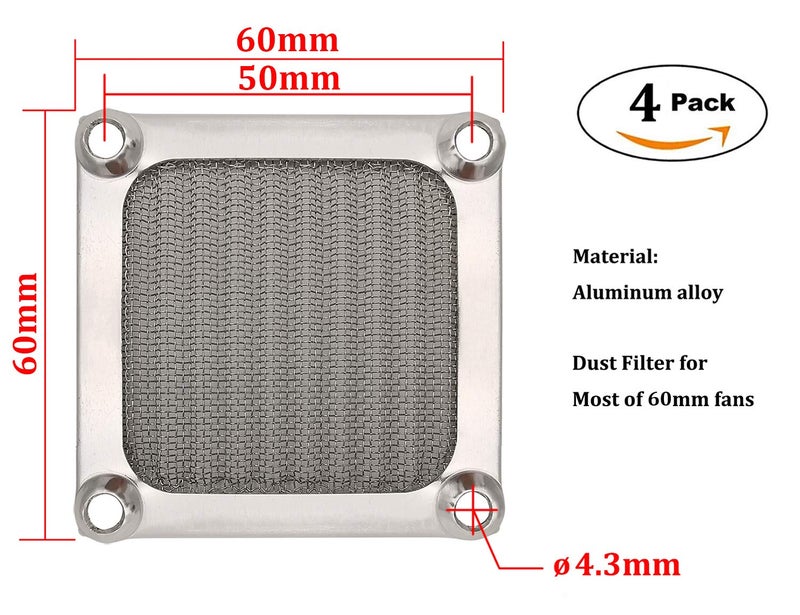 IMSurQltyPrise 60mm Computer Case Fan Filter Grills with Screws, Aluminum Frame Ultra Fine Stainelss Steel Mesh, Silver Color - 4 Pack - Image 2
